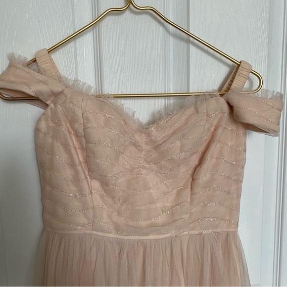 maniju New With Tag soft pink tulle ballet of the shoulder blush dress Boho S - Picture 5 of 11